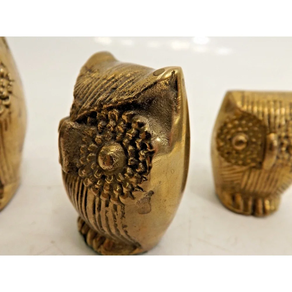 Brass 🦉Owl Family of 3 Vintage decor figurines = over 1 pound total weight